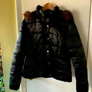 Preowned puffer black satin jacket